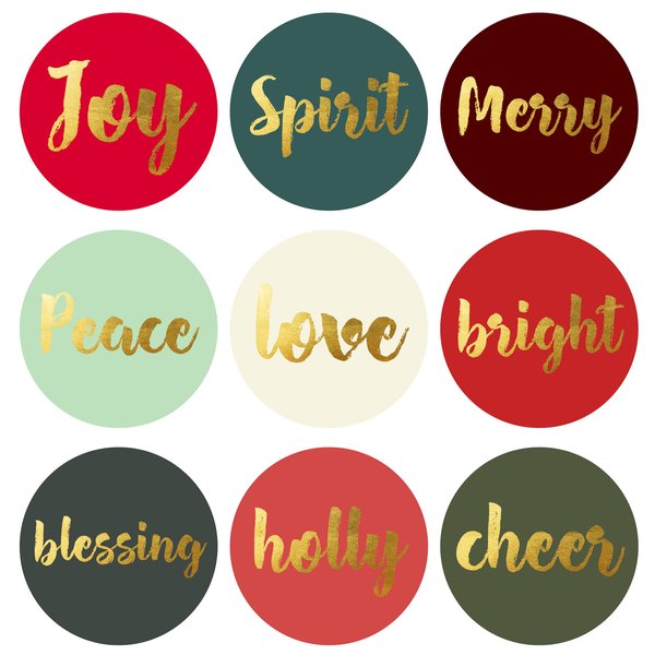 Mobiusea Creation Christmas Stickers | Christmas Envelope Seals | 1.4 inch | Gold Foil | Inspirational Positive Word | Waterproof | 90-Pack for Christmas Gifts, Holiday Stickers for Envelopes, Holiday