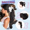 BUPPLER Ponytail Extension with Scrunchies Ponytail Wig Claw Clip in Fake Ponytail Hair Extensions Synthetic High/Low Pony Tail Hair Piece for Women (Frost White Scrunchie Brown Ash Blonde Wavy)