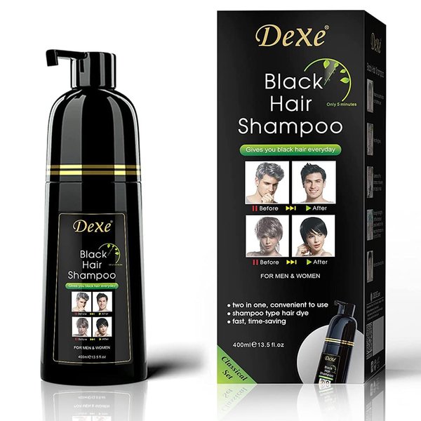 Amzfly Instant Black Botanical Hair Shampoo - Gentle Ammonia-Free Unisex Formula, 3-in-1 for 100% White Coverage, Lasts 30 Days (Black)