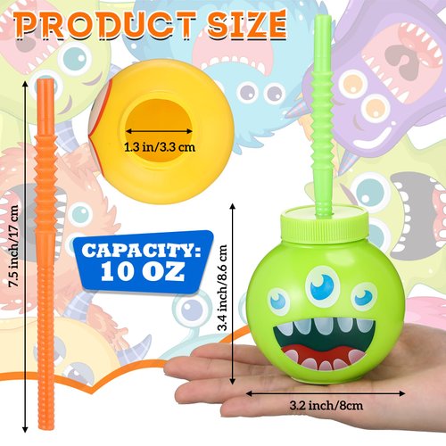 Mifoci 12 Pieces Halloween Monster Party 10 oz Monster Pattern Cups with Straws and Lids Monster Theme Party Favor Gift Plastic Cups Boys Girls Birthday Halloween Party Baby Shower Decorations