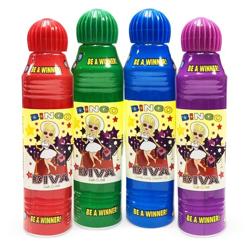 BINGO DIVA! Bingo Daubers for Adults - 4-Pack Assorted Colors Bingo Markers - Smooth & Even Application, Non-Drip & Quick-Dry Formula Bingo Dotters, Bingo Accessories - Made with Dab-O-Ink