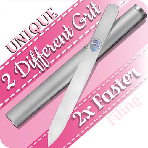 GLADZY Czech Glass Nail File with Case - Etched Crystal Nail File for Natural Nails, Double Sided Different Grit Surface, Professional Nail Care Tool with Case, Manicure Nail Shaper, Made in EU