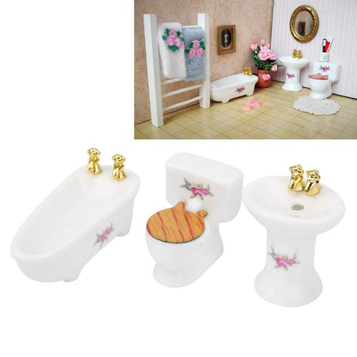 Hztyyier Dollhouse Miniature Bathroom Set, 1: 24 Dollhouse Miniature Porcelain Bathroom Set, Mini Dollhouse Furniture for Decoration(#3)