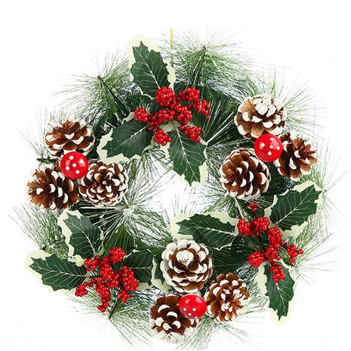 Acronde 12” Christmas Wreath Berry Wreath Handmade Floral Front Door Rustic Wreath Flocked with Mixed Decorations Christmas Decorations