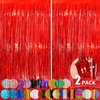 Red Metallic Tinsel Foil Fringe Curtains, 2 Pack 3.3x8.3 Feet Party Streamer for Birthday Party Decorations, Halloween Decor, Foil Curtain for Bachelorette Party