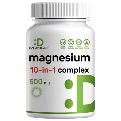 Magnesium Complex 500mg, 240 Veggie Capsules – 10-in-1 Glycinate, Citrate, Malate, Oxide, & More – 100% Chelated for Easy Absorption – Essential Mineral Supplement – Non-GMO