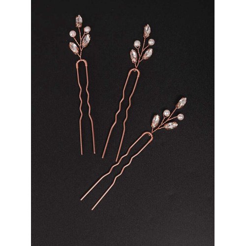 fxmimior 3 PCS Bridal Women Vintage Wedding Party Hair Pins Crystal Hair Accessories (rose gold)