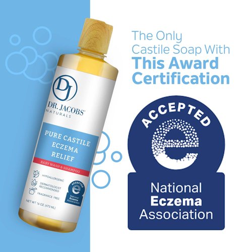 Dr. Jacobs Pure Castile Baby Wash for Eczema Relief, Effective Body Wash to Relieve Baby Eczema, Gentle Baby Shampoo, Unscented Soap for Baby's Sensitive Skin, and Hypoallergenic Baby Care -16 oz