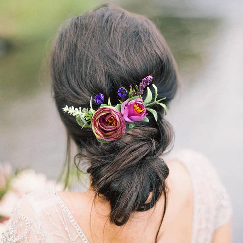 Fangsen Silver Wedding Rose Flower Pinecones Hair Comb Bridal Flower Hair Clip Floral Hair Accessories for Women and Girls