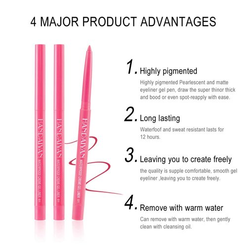 JIMYAUQIN Retractable Eyeliner Pencil Creamy Pigmented Smudge Proof Eye Liner Pen (Pink)