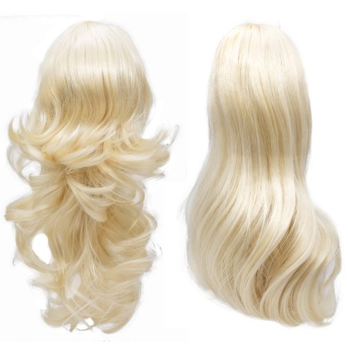 Onedor 15" Synthetic Fiber Curly Ponytail Hair Extension hairpiece with Clip-in Jaw Clips, Dual-Use Hair Extensions (613#-Bleach Blonde)