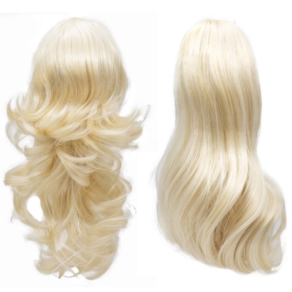Onedor 15" Synthetic Fiber Curly Ponytail Hair Extension hairpiece with Clip-in Jaw Clips, Dual-Use Hair Extensions (613#-Bleach Blonde)