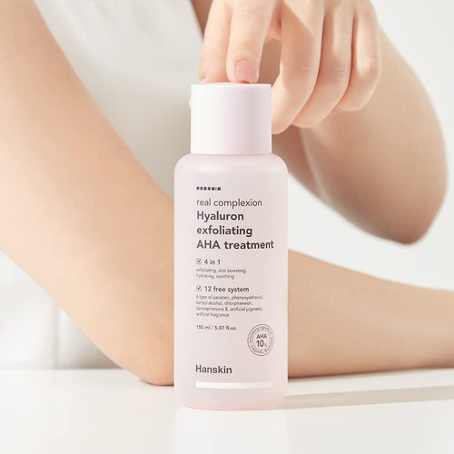 Hanskin Real Complexion Hyaluron Exfoliating AHA Treatment, Exfoliating Toner, Hydrating Skin Booster [5.07 fl. oz. (150ml)]
