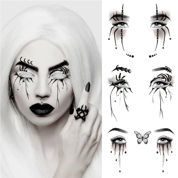 14 Sheets Halloween Face Eye Tattoos Eye Shadow Temporary Tattoo Stickers, Fake Eyeliner Eyeshadow Tattoos Halloween Makeup Kit for Women Girls Halloween Masquerade Party