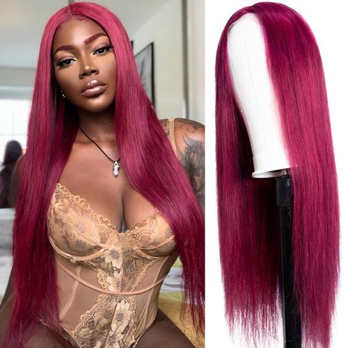 SOSATISFY Straight 99J Burgundy Lace Front Wigs Human Hair 13x4 Glueless HD Transparent Red Wig Human Hair Lace front 200% Density Colored Wigs for Women Pre Plucked with Baby Hair (24 inch)