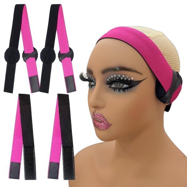 Citamora 4 Pcs Wig Bands for Keeping Wig in Place with Ear Covers - Elastic Bands for Wig - Lace Band Melting Band for Lace Front for Women Hair (Pink)