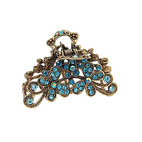 Fashion Vintage Rhinestone Metal Alloy Fancy Hair Claw Jaw Clips Pins - Retro Chic Hair Updo Grip Hair Catch Barrette Hair Accessories for Women (Sky blue)