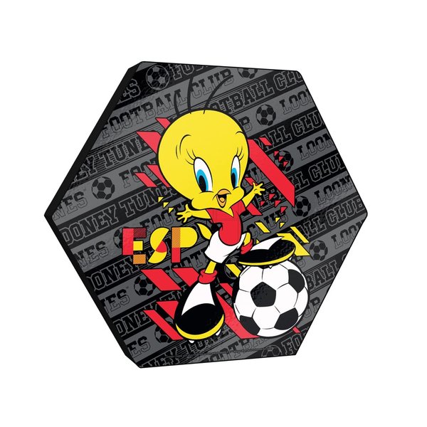 Looney Tunes – Tweety Bird - Soccer World Cup – Team Spain – 11.5” X 10” Hexagon KNEXAGON Wood Print – Tabletop Display, Hang Alone or Connect to Other Pieces – Officially Licensed Collectible