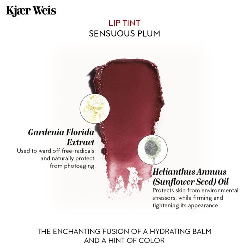 Kjaer Weis Lip Tint. Hydrating Plum Lip Color Makeup with Soft Satin Finish. Nourishing Ingredients for Long Lasting Lip Stain. Cruelty Free Clean Makeup (Sensuous Plum Iconic)