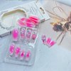 24Pcs Pink Press on Nails Long Square Fake Nails with Cute Nails Rhinestones Design Acrylic Glue on Nails Full Cover Y2K False Nails Pink Artificial Nails for Women Girls Nail Decoration