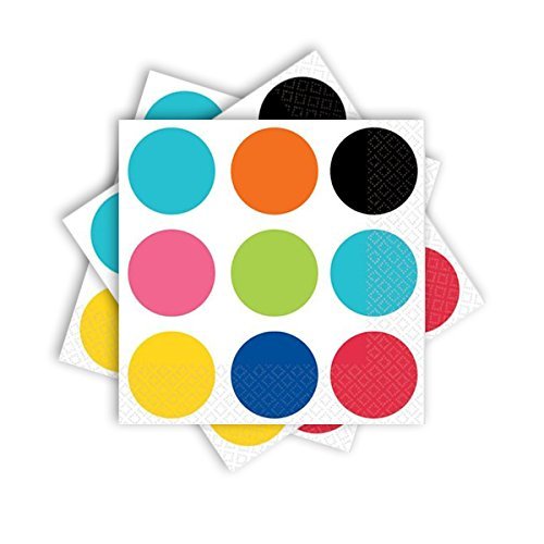Amscan Decorative Bold Dots Party Beverage Paper Napkins (16 Pack), 5 x 5", Multicolored