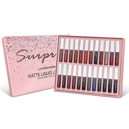LANGMANNI Matte Liquid Lipstick Set, Durable Nude Lip Gloss Long-Lasting Non-Stick Cup And High Pigmented Velvet Lipgloss Kit Beauty Cosmetics Makeup Gift Set for Girls (24PCS)