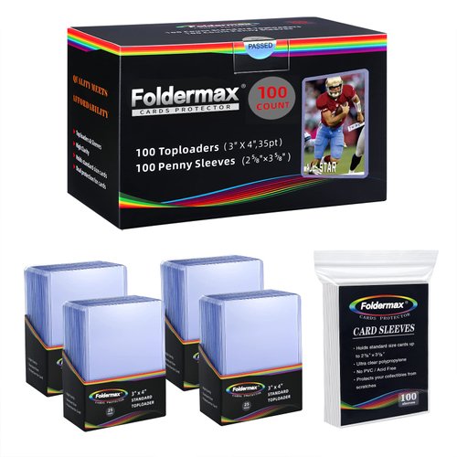 Foldermax 100 Toploaders for Cards Toploader Card Protector 3" x 4" Hard Plastic Card Sleeves Baseball Card Protector Topload Card Holder for Collectible Trading Cards Sports Cards MTG 35PT