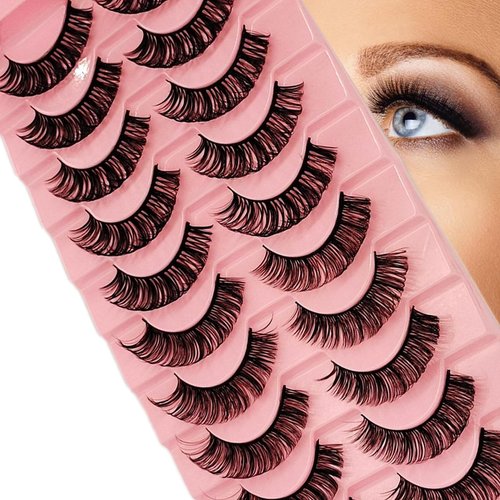 10 Pairs 60D-Curl Russian Strip Lashes False Eyelashes, Handmade Russian Lashes Eyelash Extensions, Fluffy Eyelashes Wispy - Volume Fake Lashes Natural Eyelashes, Lightweight and Soft Eyelashes