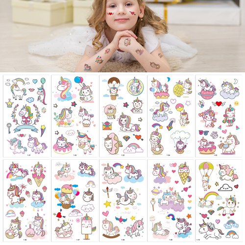 Unicorn Rainbow Temporary Tattoo Kids, Unicorn Party Favors, Temporary Tattoos for Girls Party Favors Kids Birthday Supplies Decorations, Party Favors Supplies, 10 Sheets