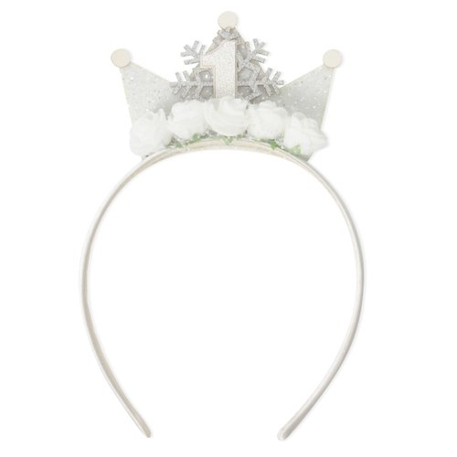 KOJIN Glitter Birthday Crown For Girls，Princess Birthday Headband，1st Birthday Crown Accessories，Flower Princess Tiara For Party，Birthday Headband For Baby Girls (1st white)
