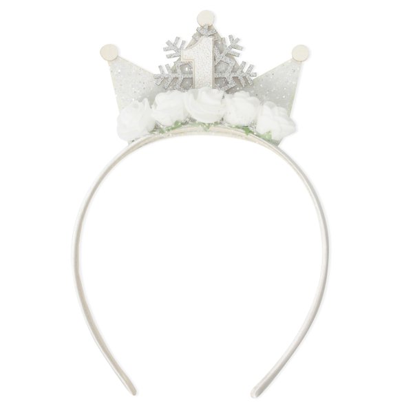 KOJIN Glitter Birthday Crown For Girls，Princess Birthday Headband，1st Birthday Crown Accessories，Flower Princess Tiara For Party，Birthday Headband For Baby Girls (1st white)