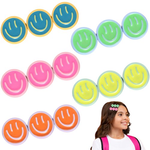 Riceshoot 5 Pcs Barrettes for Hair Smile Face Hair Barrettes Preppy Cute Small Hair Clips, Y2k No Bend Hair Clips for Women Aesthetic Hair Pins Hair Accessories Gifts, 5 Colors