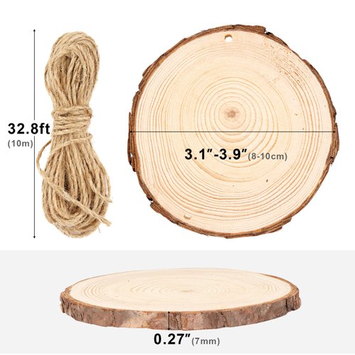 Falling in Art 3.1-4 Inches Natural Wood Slices Set for Crafts - 25Pcs Round Wood Discs with Pre-drilled Hole for DIY Projects, Christmas Ornaments and Wedding Decoration