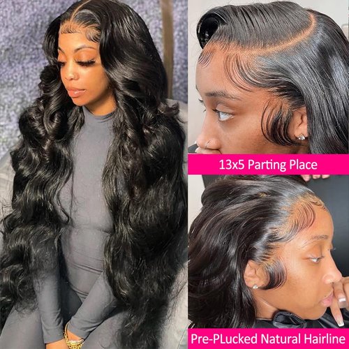 Wingirl 13×5 Lace Front Human Hair Wigs for Women 12A HD Transparent Body Wave Lace Front Wigs Human Hair Pre Plucked Bleached Knots (22 Inch (Pack of 1), black)