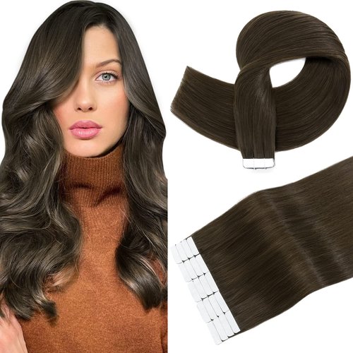 Tape in Hair Extensions Human Hair S-noilite 14 Inch Tape in Extensions Human Hair #02 Dark Brown Balayage Seamless Straight Tape in Human Hair Skin Weft 20pcs 50g/pack