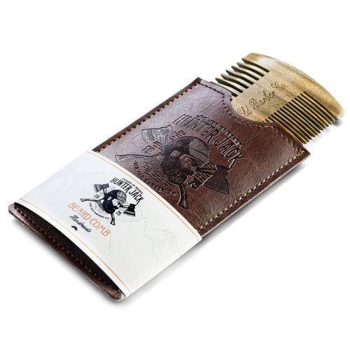 Hunter Jack Sandalwood Handmade Beard Comb for Men - Premium Wooden Comb - Pocket Wood Comb in PU Leather Case