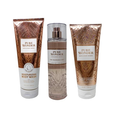 Generic Bath and Body Work Pure Wonder - Trio Gift Set - Fragrance Mist, Body Cream and Moisturizing Body Wash