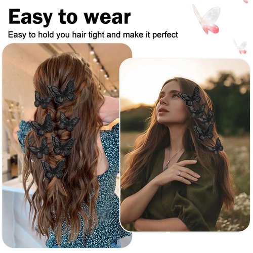 18Pcs Butterfly Clips Small Hair Clips with Rhinestones for Teens Women Y2K Glitter Hold Hair Jaw Clips Butterfly Clips Cute Hair Clips Headwear Gifts for Wedding Back School Hair Accessory Black