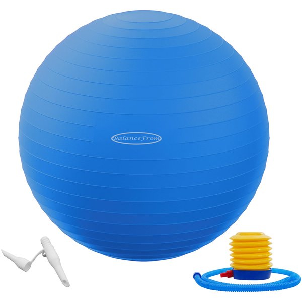 Fitvids Anti-Burst and Slip Resistant Exercise Ball Yoga Ball Fitness Ball Birthing Ball with Quick Pump, 2,000-Pound Capacity, Blue, 18-inch, S