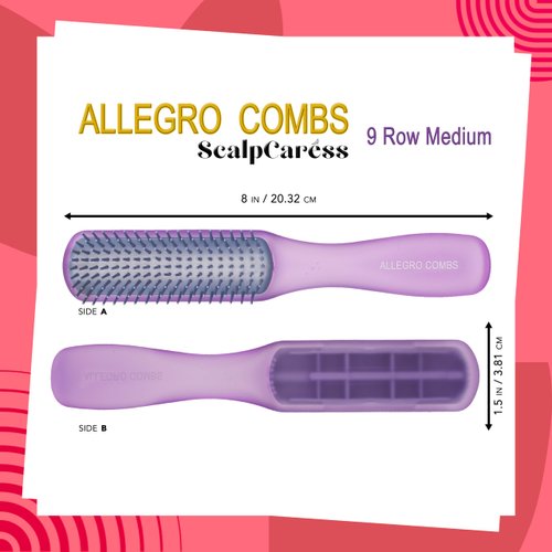 Allegro Combs ScalpCaress Hair Brushes For Women Mens Brush Children Detangler Brush For Curly Hair Curly Hair Brush Slick Back Hair Brush (Purple, Medium)
