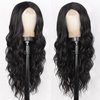 XIXIBI Black Wigs for Women, Long Wavy Wigs Middle Part Curly Wavy Wig Natural Looking Synthetic Heat Resistant Fiber Wig for Daily Party Use 26 Inch