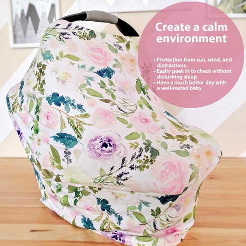 Pobi Baby Premium Multi-Use Cover - Nursing Cover, Baby Car Seat Covers, Shopping Cart, High Chair, and Breastfeeding Cover - Ultra-Soft, Stretchy, and Versatile Floral Scarf for Baby and Mom (Allure)