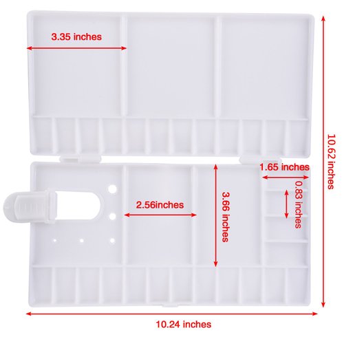 Shappy Watercolor Palette Folding Paint Tray Plastic Painting Pallet with 33 Compartments, Thumbhole and Brush Holders, White