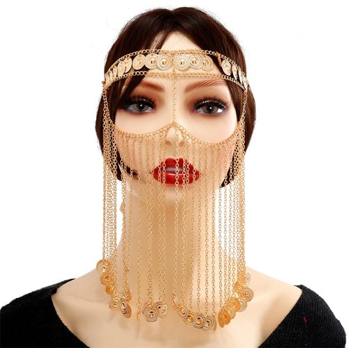 Gold Head Chain for Women Girls Vintage Crystal Headpieces Boho Festival Egyptian Renaissance Head Chain Gold Headpiece for Wedding Prom Birthday Party Halloween Decorations (Bohemian tassel mask)