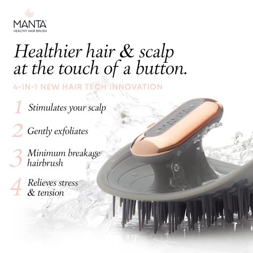MANTA Pulse Electric Scalp Massager Shampoo Brush, Promotes Healthy Hair Growth, Head Scalp Scrubber, Hair Massager Scalp Exfoliation Brush, Use Dry or Wet, Waterproof Shower Brush for Hair, Grey