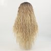 Fencca Ombre Blonde Long Curly Wigs for Women Heat Synthetic Curly Hair Wavy Full Wig Middle Part Natural Looking Wig