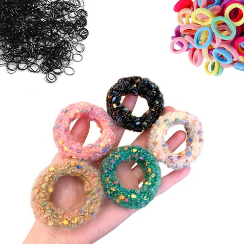 305 PCS Seamless Hair Ties, colored hair ties for girls soft No Damage accessories black rubber bands Elastic Ponytail Holders (3 styles) US218