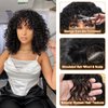 ALISFEEL Water Wave Bob Wigs with Bangs Human Hair for Black Women Glueless Brazilian Short Curly Bob Wig Unprocessed Non Lace Front Wigs with Bangs 150% Density Natural Black (10 Inch)