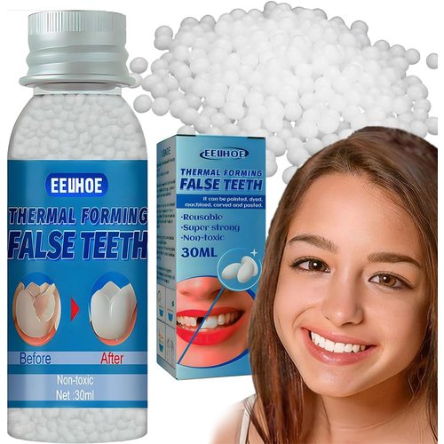 Fake Teeth Repair Kit, Provisional Fake Teeth Replacement Kit for Provisional Restoration of Missing & Broken Teeth Replace ment Dentures, DIY Heat Fit Beads. 【100% New 30Ml -1 Bottle】