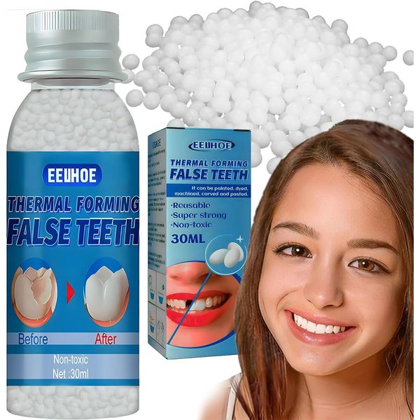 Fake Teeth Repair Kit, Provisional Fake Teeth Replacement Kit for Provisional Restoration of Missing & Broken Teeth Replace ment Dentures, DIY Heat Fit Beads. 【100% New 30Ml -1 Bottle】